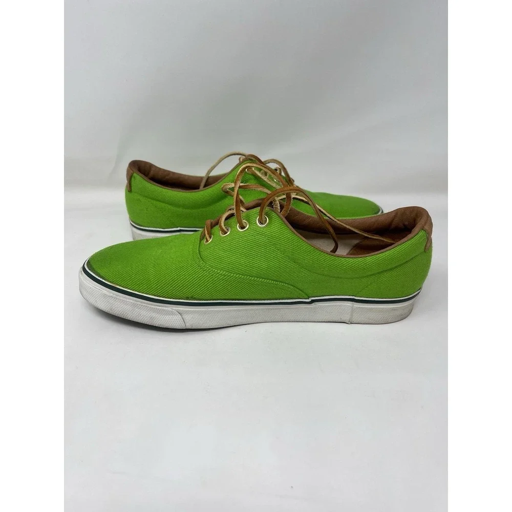 Bass Vintage Women's Size 8 Lime Neon Green Compass Boat Shoes Canvas Leather